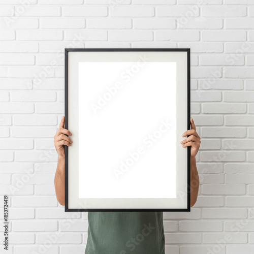 Black Frame Mockup Held by Person, Vertical Wall Art Mockup with Transparent PNG, Minimalist Poster Mockup, Modern Black Picture Frame 