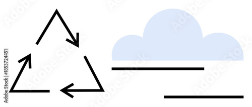 Recycling triangle with arrows and soft blue cloud emphasizes environmental care, resource renewal, and clean air. Ideal for ecology, sustainability, nature, conservation, climate action, green