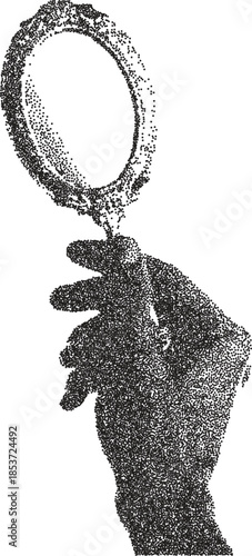 Mirror vintage y2k stipple art, glass halftone stipple brutalist retro vector png with transparent background, reflect 2000s aesthetic photocopy effect tattoo