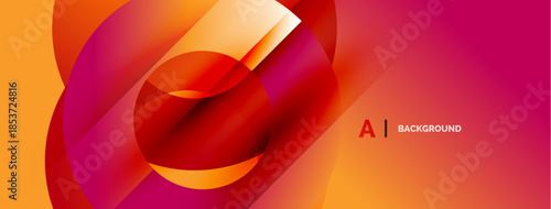 Abstract vibrant layers create dynamic gradient effect. Orange, pink, red hues blend seamlessly. Modern design for backgrounds.