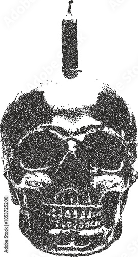 Skull vintage y2k stipple art, bones halftone stipple brutalist retro vector png with transparent background, macabre 2000s aesthetic photocopy effect tattoo