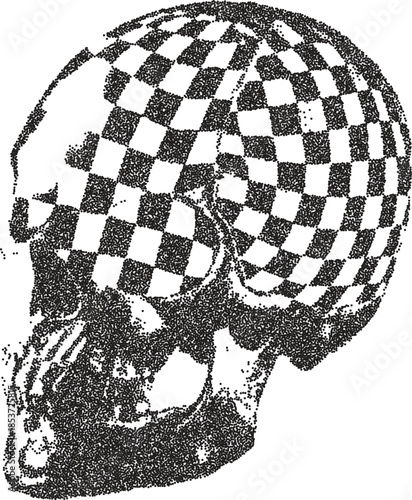 Skull vintage y2k stipple art, bones halftone stipple brutalist retro vector png with transparent background, macabre 2000s aesthetic photocopy effect tattoo