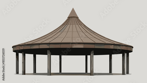 Circular pavilion roof structure in modern design with wooden supports  