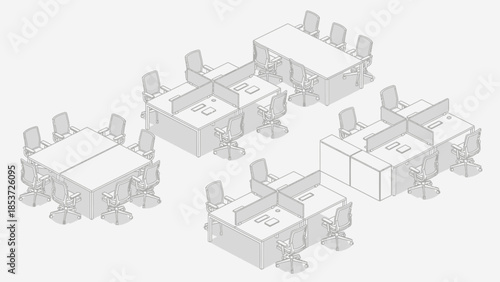 Office Workstations with Desks and Chairs.