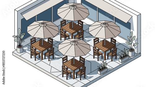 Outdoor Patio Furniture with Umbrellas.