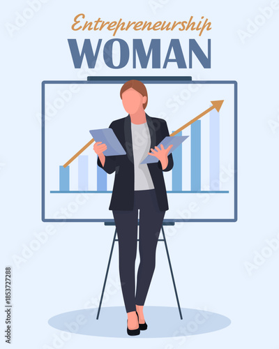 Entrepreneurship woman composition office wear woman business rising graphic in background