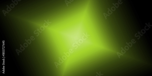 Yellow and green glowing diamond shaped light reflection with abstract neon rays on black background