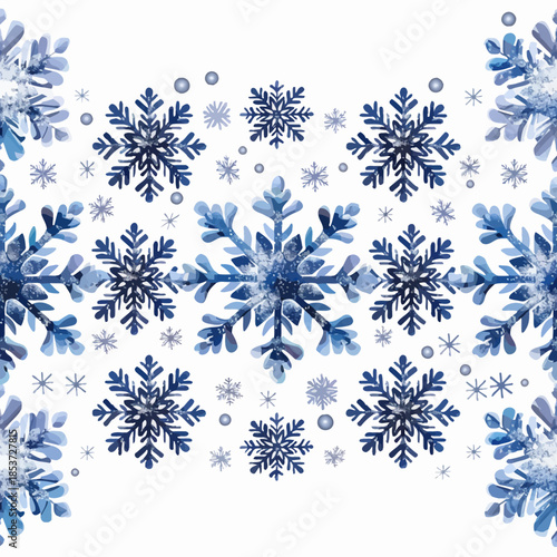 Beautiful Watercolor Snowflake Border Vector Design Elements for Winter Holidays and Christmas