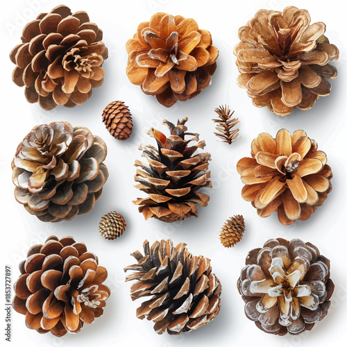 Collection of Pine Cones Vector Graphics on White Background
