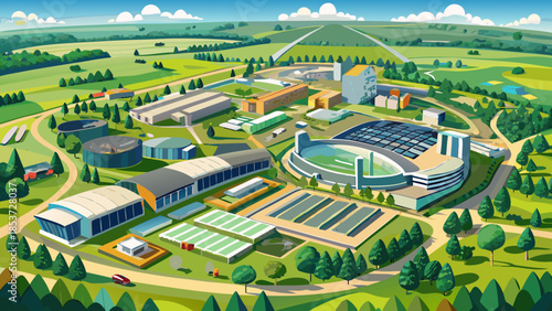 Very beautiful aerial view of Milton Keynes in Buckinghamshire, England, highlighting its grid layout, green spaces, modern planning, and expansive suburban urban design.