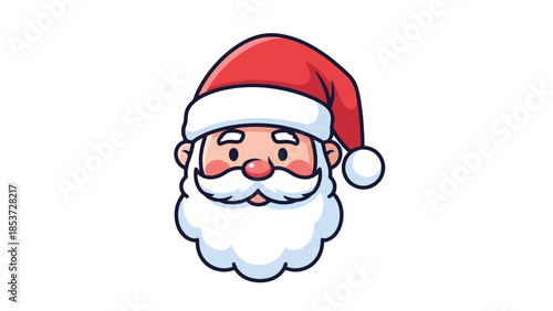 Cheerful Cartoon Santa Claus Face with a Red Hat and White Beard for Christmas Decorations