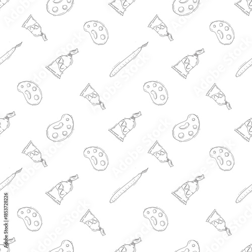Hand drawn artist tool seamless pattern background