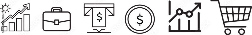 Obraz premium Financial Icon Set: a collection of minimal, black-and-white business icons. Perfect for modern design concepts. 