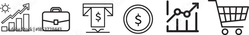 Financial Icon Set: a collection of minimal, black-and-white business icons. Perfect for modern design concepts. 