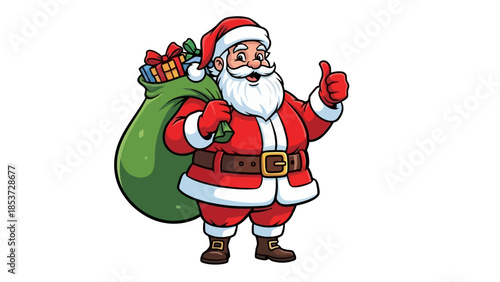 Santa Claus delivering gifts with a sack and giving a thumbs up, spreading holiday cheer and goodwill