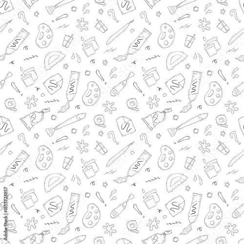 Hand drawn artist tool seamless pattern background