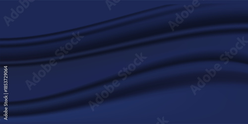 Navy blue silk satin. Silky shiny fabric. Dark luxury background with space for design. Banner. Wide. Long. Panoramic. Template. Empty. Flat lay, top view table.