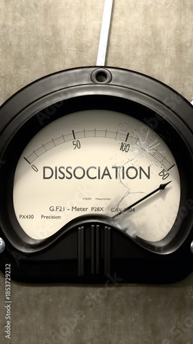 Dissociation meter showing big levels of dissociation. Dangerously increasing values of dissociation, critical overload. Too much, off the charts. Max dissociation