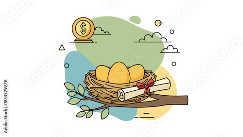 Nest Egg Illustration Financial Security and Retirement Planning.