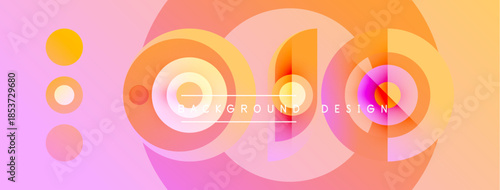 Abstract colorful design. Circles overlap creating vibrant gradients. Pink, orange, turquoise hues dominate composition. Modern aesthetic.