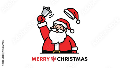 Santa Claus ringing a bell with Merry Christmas text.