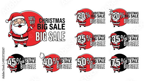 Christmas Big Sale with Santa Claus offering discounts from 10% to 75% off.