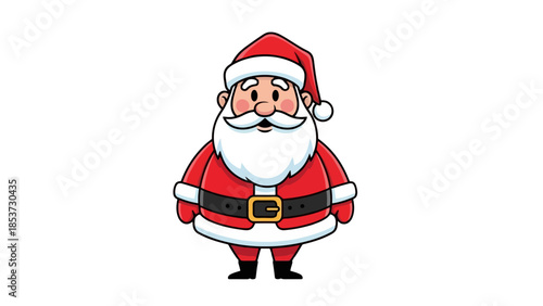 A cute cartoon illustration of Santa Claus with a white beard and red suit, standing with his hands at his sides.