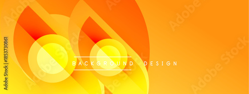 Abstract orange background. Overlapping circles create dynamic visual effect. Text reads background design. Bright, warm color scheme.