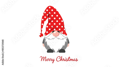 Festive Holiday Gnome Illustration with 'Merry Christmas' Greeting on a White Background