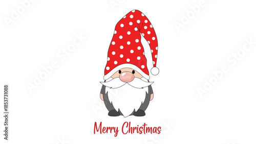 A Festive and Charming Vector Illustration of a Merry Christmas Gnome with a Red Polka Dot Hat