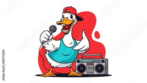 Funny Duck Rapper with Boombox - Playful Vector Illustration