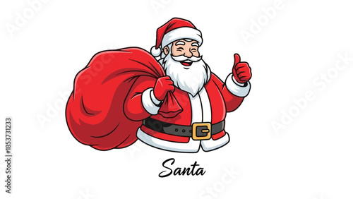 Festive Santa Claus with Gift Bag and Thumbs Up Gesture - Whimsical Vector Illustration