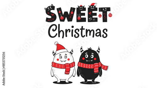 Wallpaper Mural Sweet Christmas Illustration with Cute Monsters and Festive Holiday Decorations Torontodigital.ca