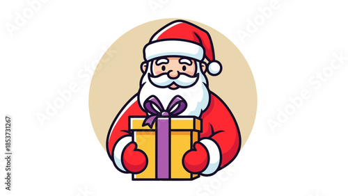 Santa Claus Holding a Gift Box Festive Holiday Illustration for Christmas Celebrations