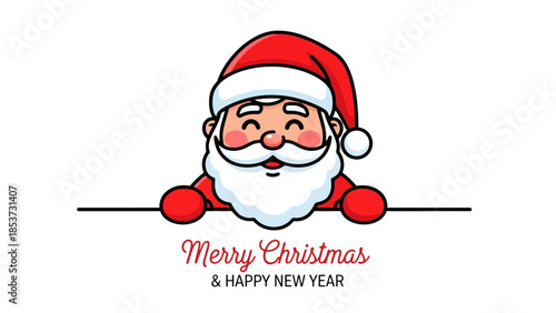 Adorable Santa Claus Peeking Over a Border, Wishing Merry Christmas and Happy New Year