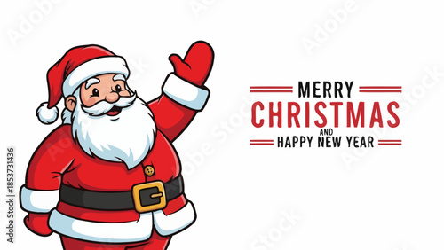 Merry Christmas and Happy New Year Greeting with Cheerful Santa Claus
