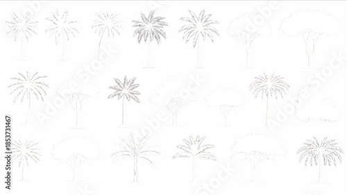 A serene illustration of palm trees in a minimalist landscape viewed from a distance.