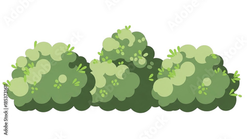 A serene illustration of lush green bushes with vibrant foliage from a close-up viewpoint