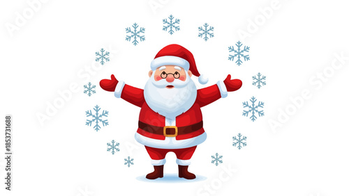 Cheerful Santa Claus surrounded by snowflakes, perfect for holiday greetings and festive designs
