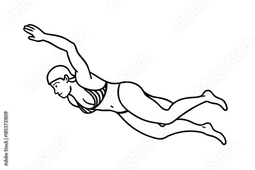 Continuous One Line Drawing Of Front Crawl Vector Image vector line art on white background