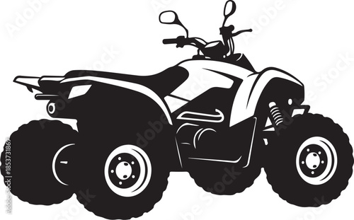 Black and white silhouette of a four wheel all terrain vehicle