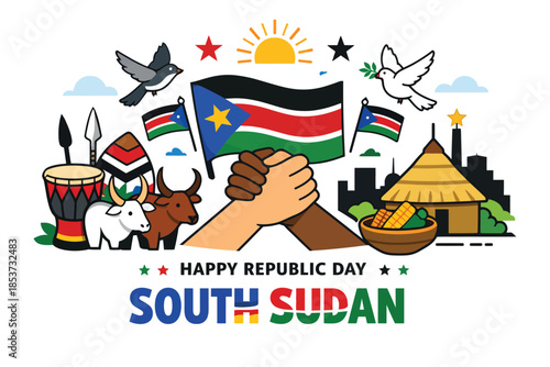 Republic Day South Sudan Illustration Celebrating National Freedom Unity Heritage Minimal Clean Festive Design