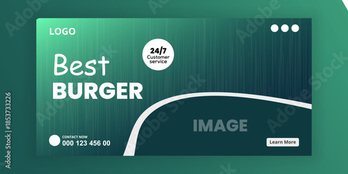 Best Burger Restaurant Promotion Banner with Fresh Cheeseburger on Green Background.