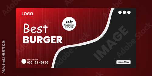 Best Burger Food Promotion Banner with Delicious Cheeseburger.