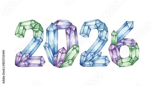 Crystal numbers 2026 illustration on white background