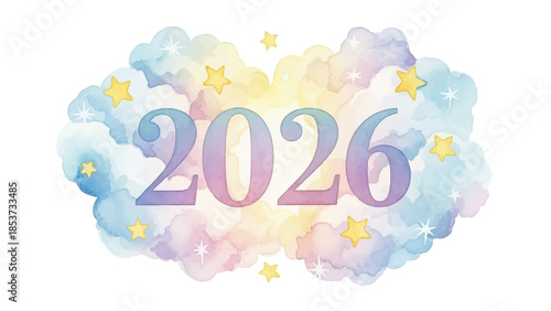 Celebrating New Year with colorful clouds and stars illustration