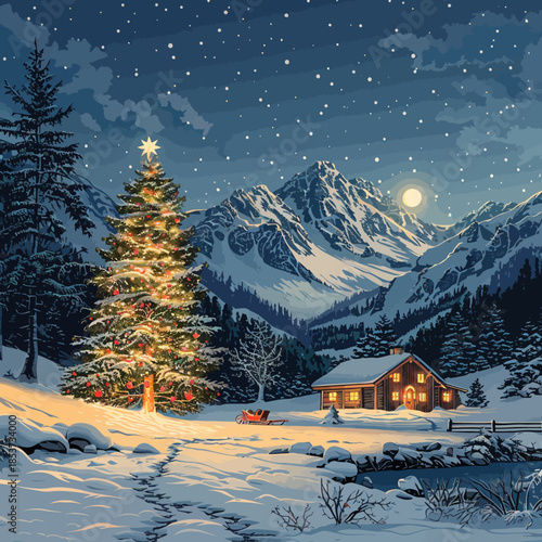 Charming Winter Christmas Scene Vector Art for Festive Greetings