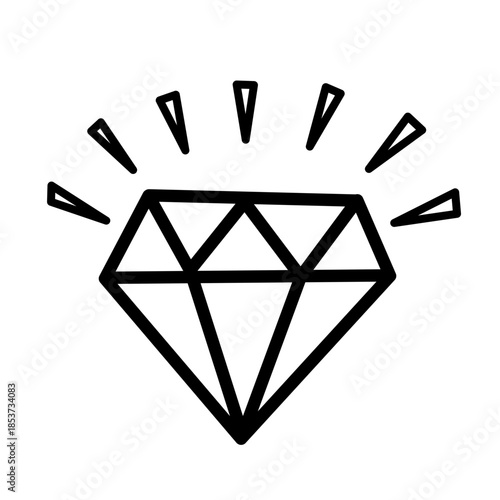 Diamond icon with sparkling rays, isolated on a white background for jewelry and luxury concepts