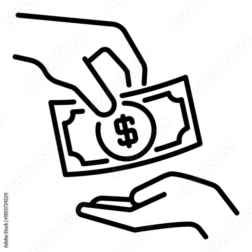 Cash payment icon, symbolizing money exchange, cash transactions, and direct financial transfer.