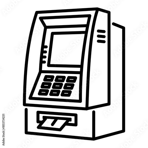 ATM machine icon, symbolizing cash withdrawal, banking transactions and service, self service financial access.